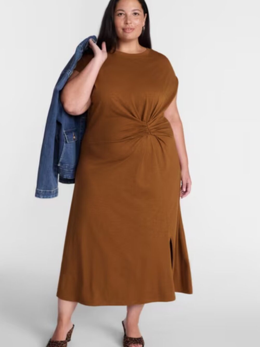 Terra & Sky Women's Plus Ruched Front Maxi Dress with Short Sleeves